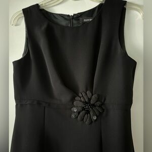 Ellen Tracy Black Cocktail Dress with Fabric Flower at Waist